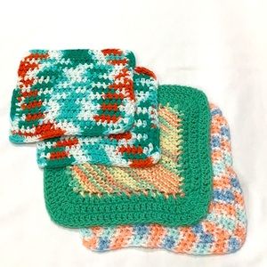 Four Hand crocheted dish cloths or bath cloths